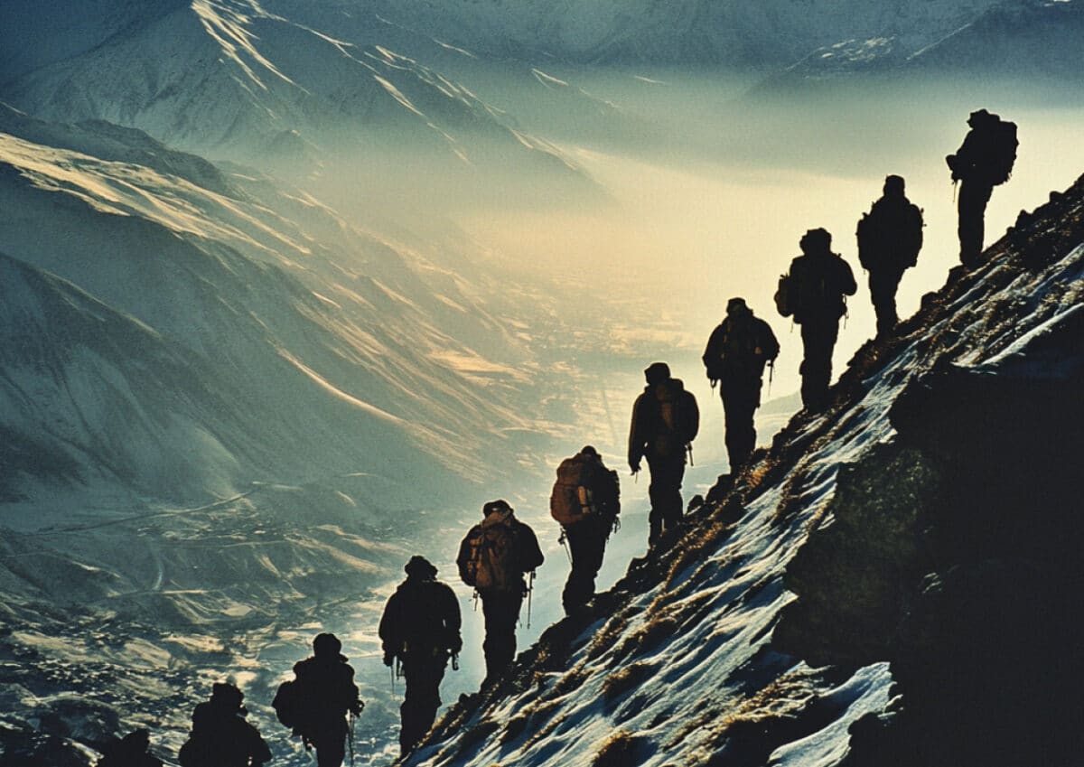 Men climbing a mountain